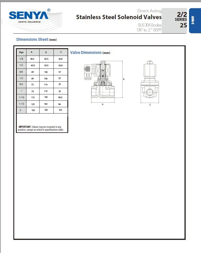 DN06 DN08 DN10 DN15 DN20 DN25 DN35 DN40 DN50 304ss Stainless Steel Water Air Gas General Solenoid Valve Manufacturer